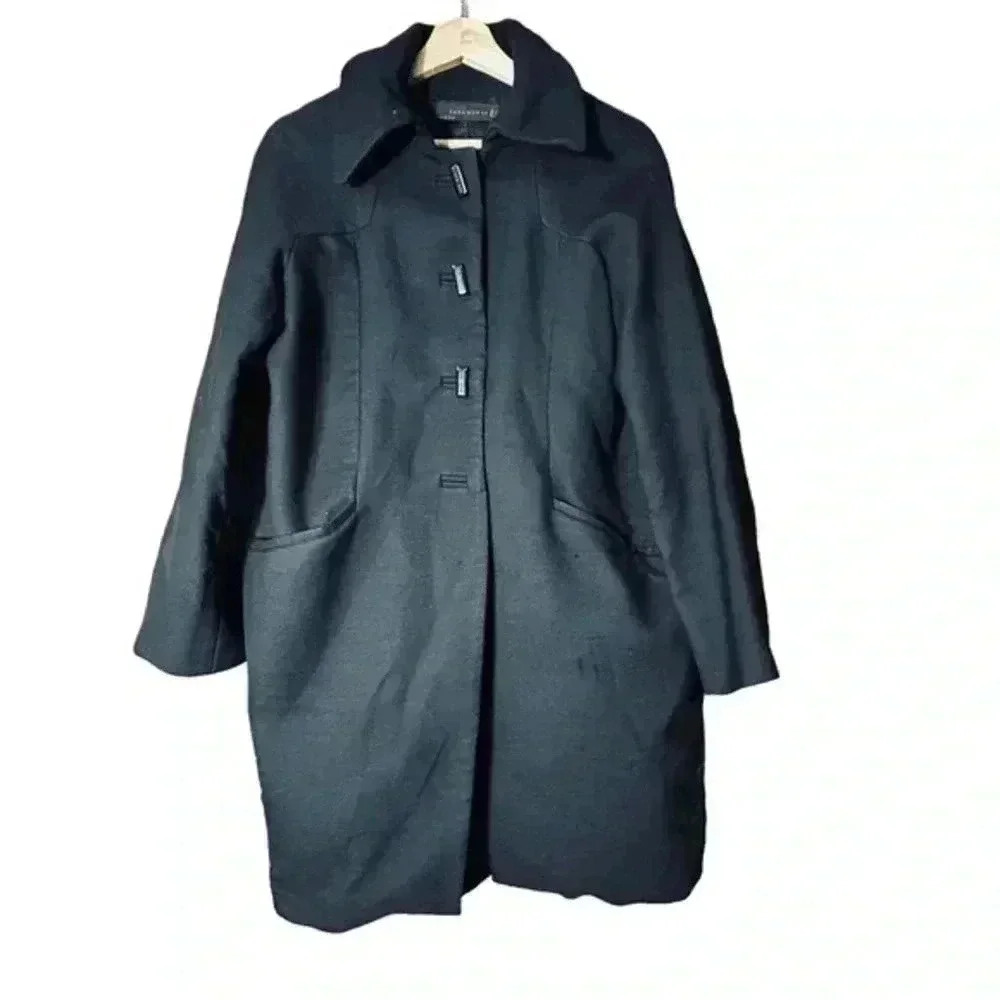 Zara 100% Wool Tailored Jacket Knee Length Navy Medium Designer Made Spain